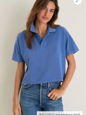 New XS Tuckernuck Washed Blue Pique Holmes Boyfriend Polo XS Women’s